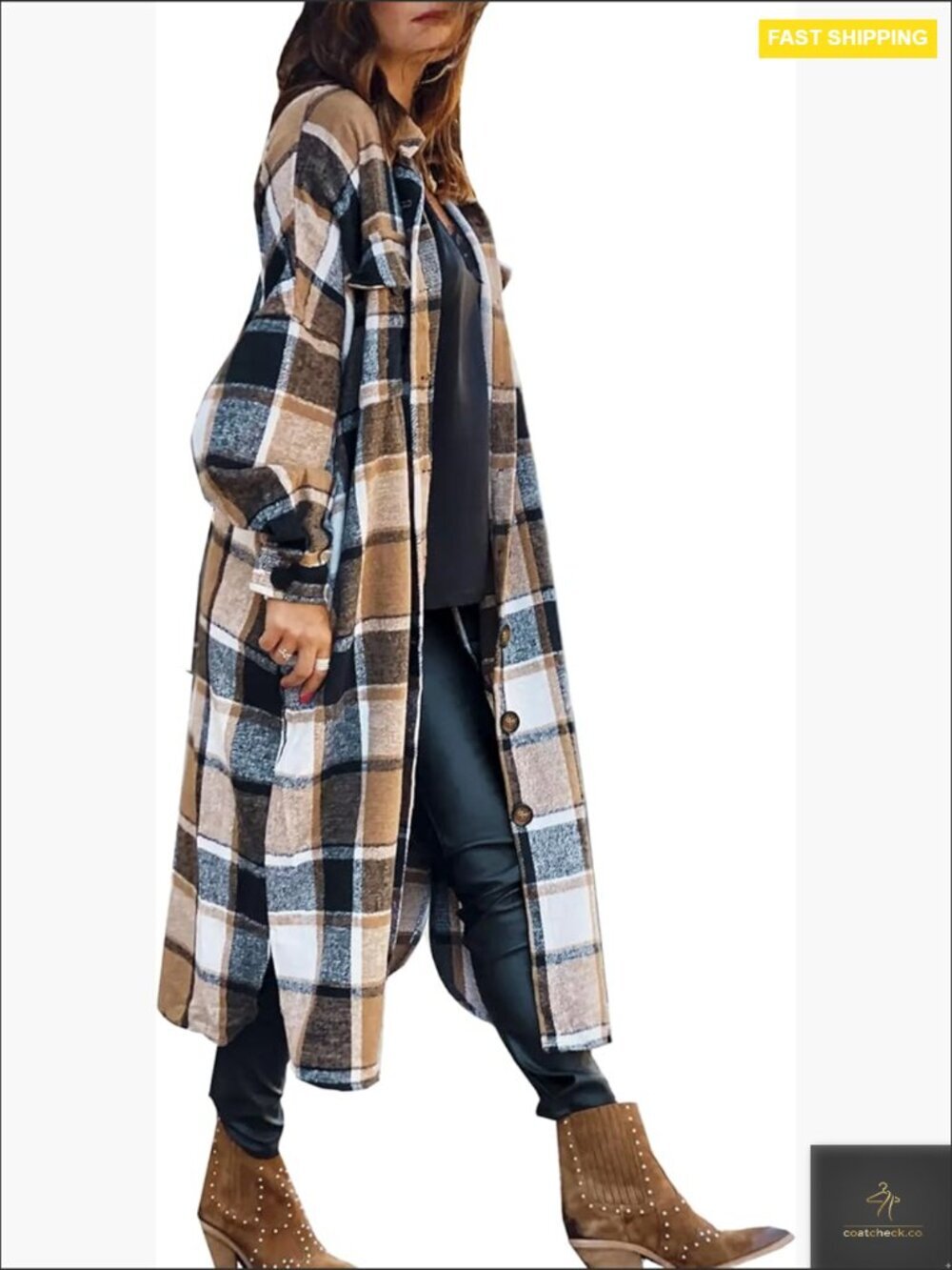 Oversized Flannel Shacket Jacket Modern Plaid Button Down Long Sleeve Chic